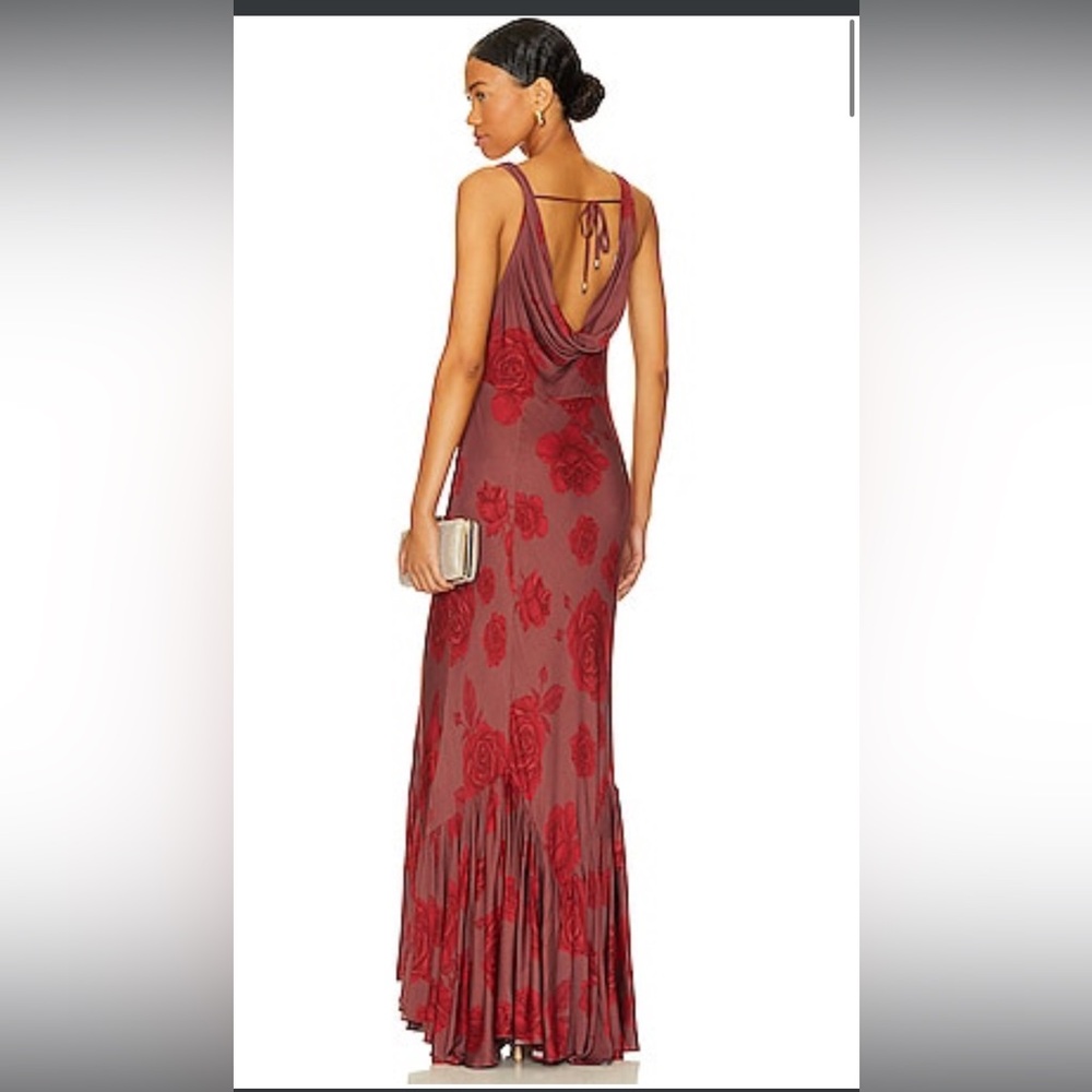 Red cowl neck maxi dress